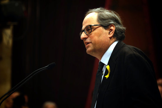JxCat MP and presidential nominee Quim Torra speaks at Jordi Turull's suspended swearing-in plenary on March 24 2018 (by Marc Rovira / ACN)